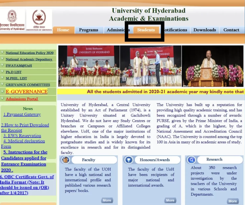 University of Hyderabad UOH Results 2024 -1