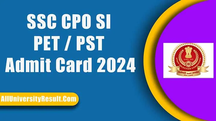SSC CPO SI PET / PST Admit Card 2024